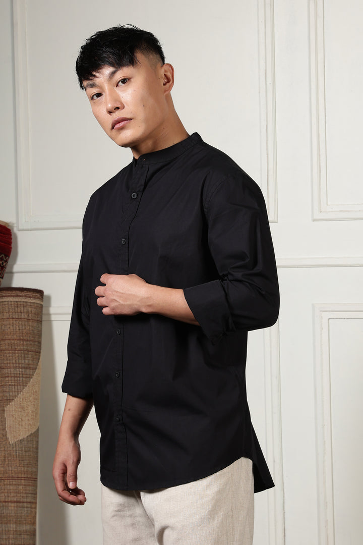 Mandarin Collar Black Shirt