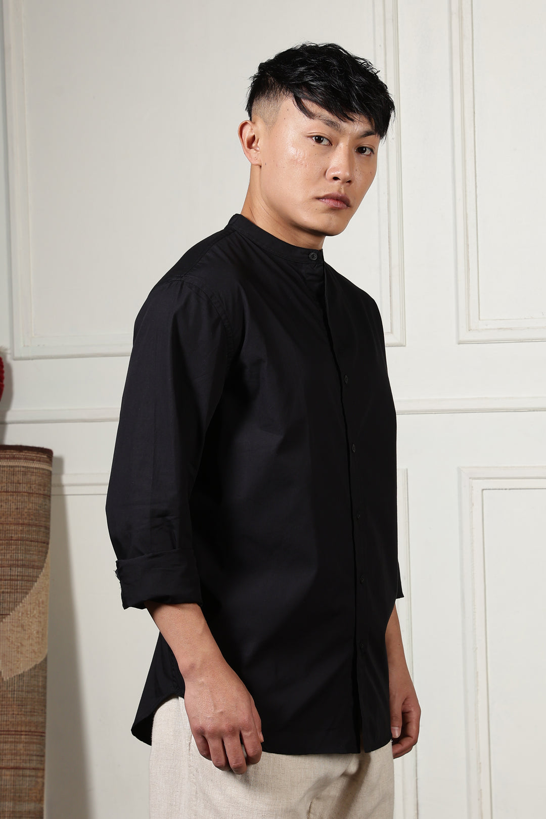 Mandarin Collar Black Shirt