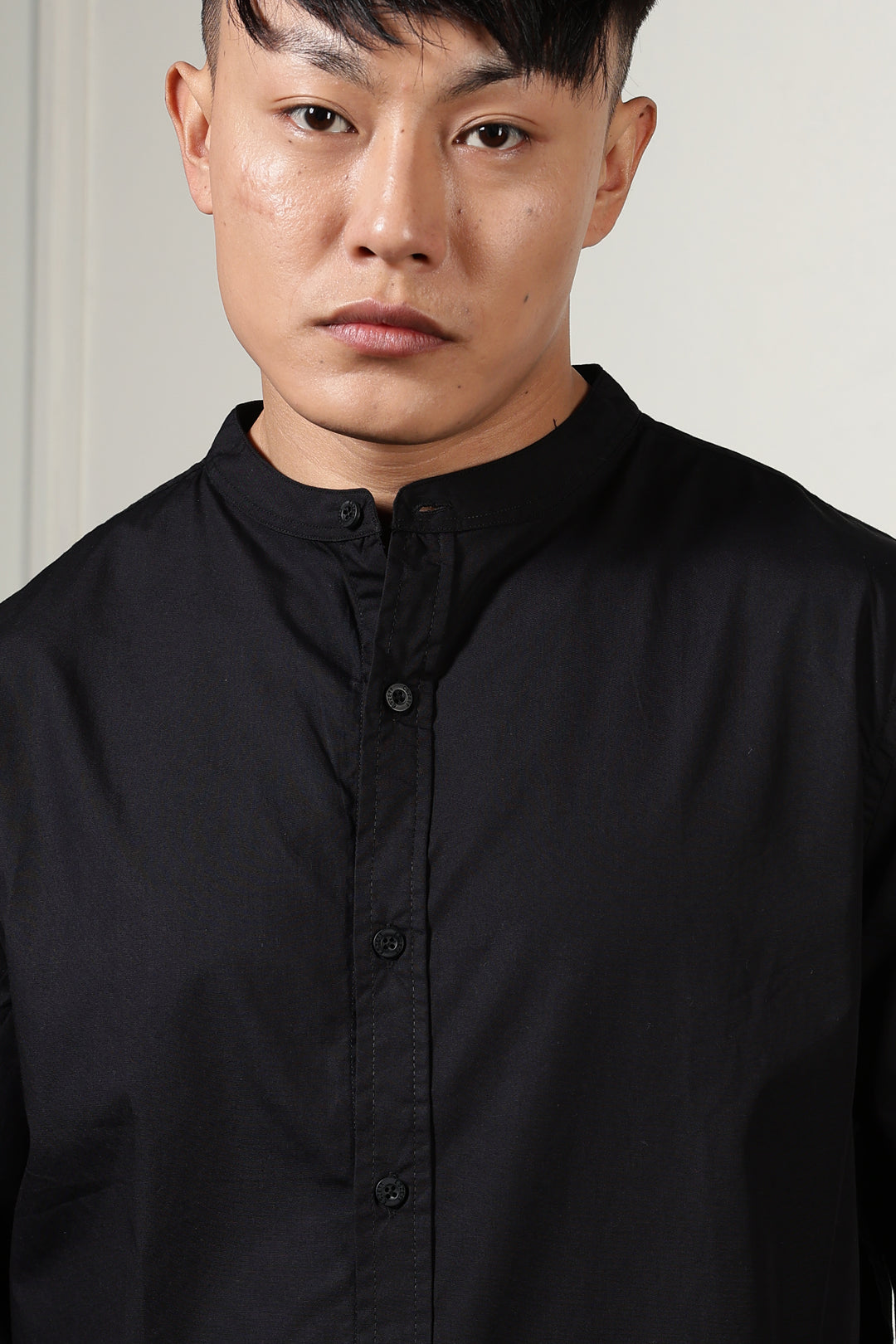 Mandarin Collar Black Shirt