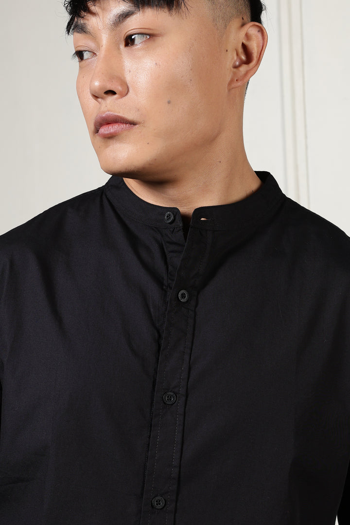 Mandarin Collar Black Shirt