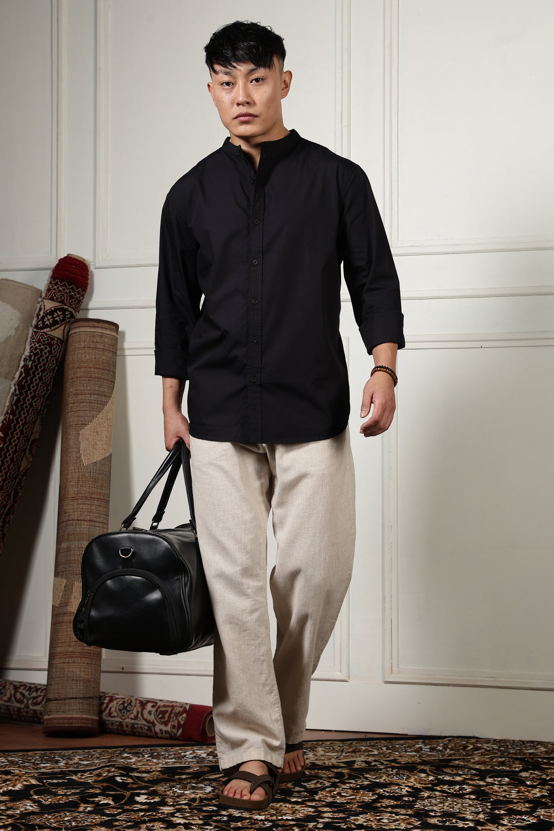 Mandarin Collar Black Shirt