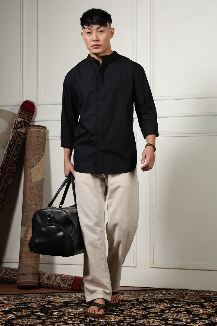 Mandarin Collar Black Shirt