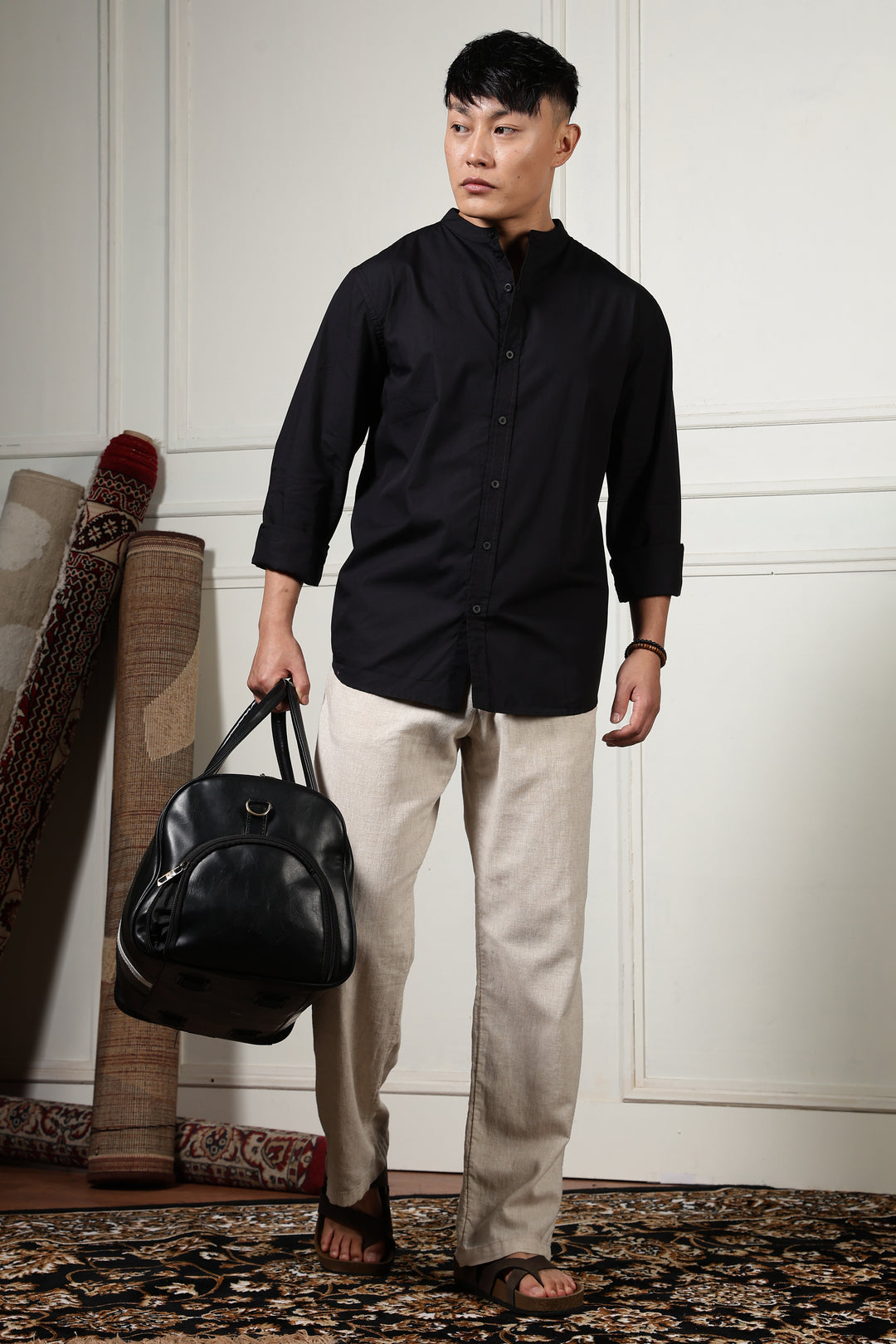 Mandarin Collar Black Shirt