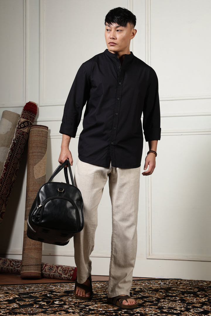 Mandarin Collar Black Shirt