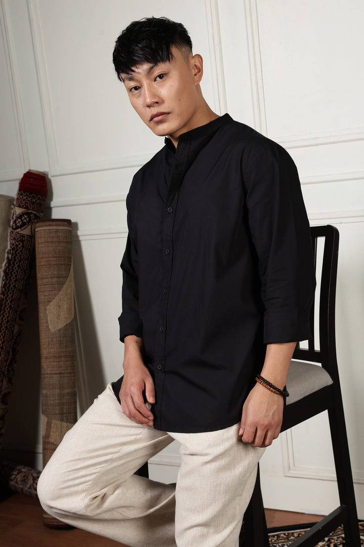 Mandarin Collar Black Shirt