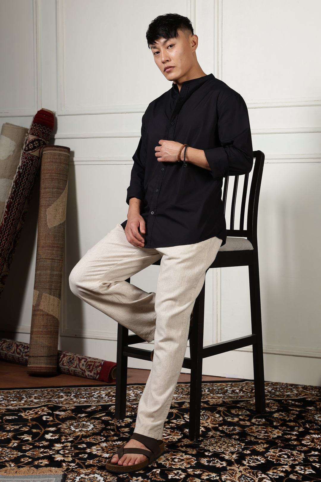 Mandarin Collar Black Shirt