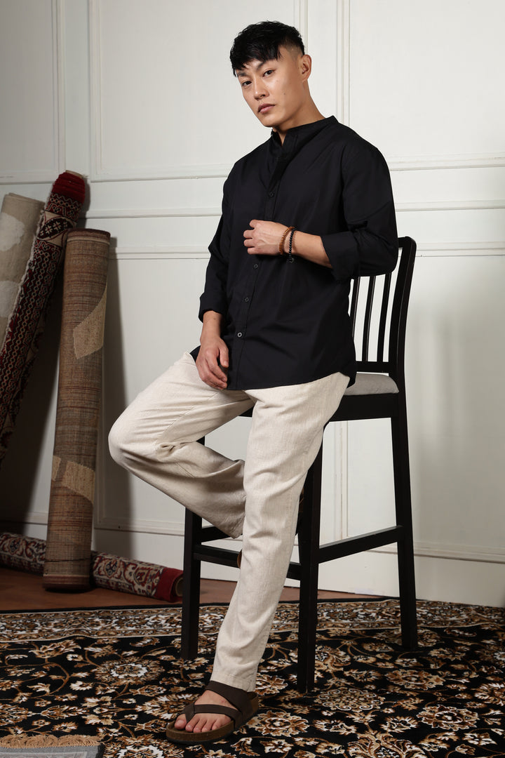 Mandarin Collar Black Shirt