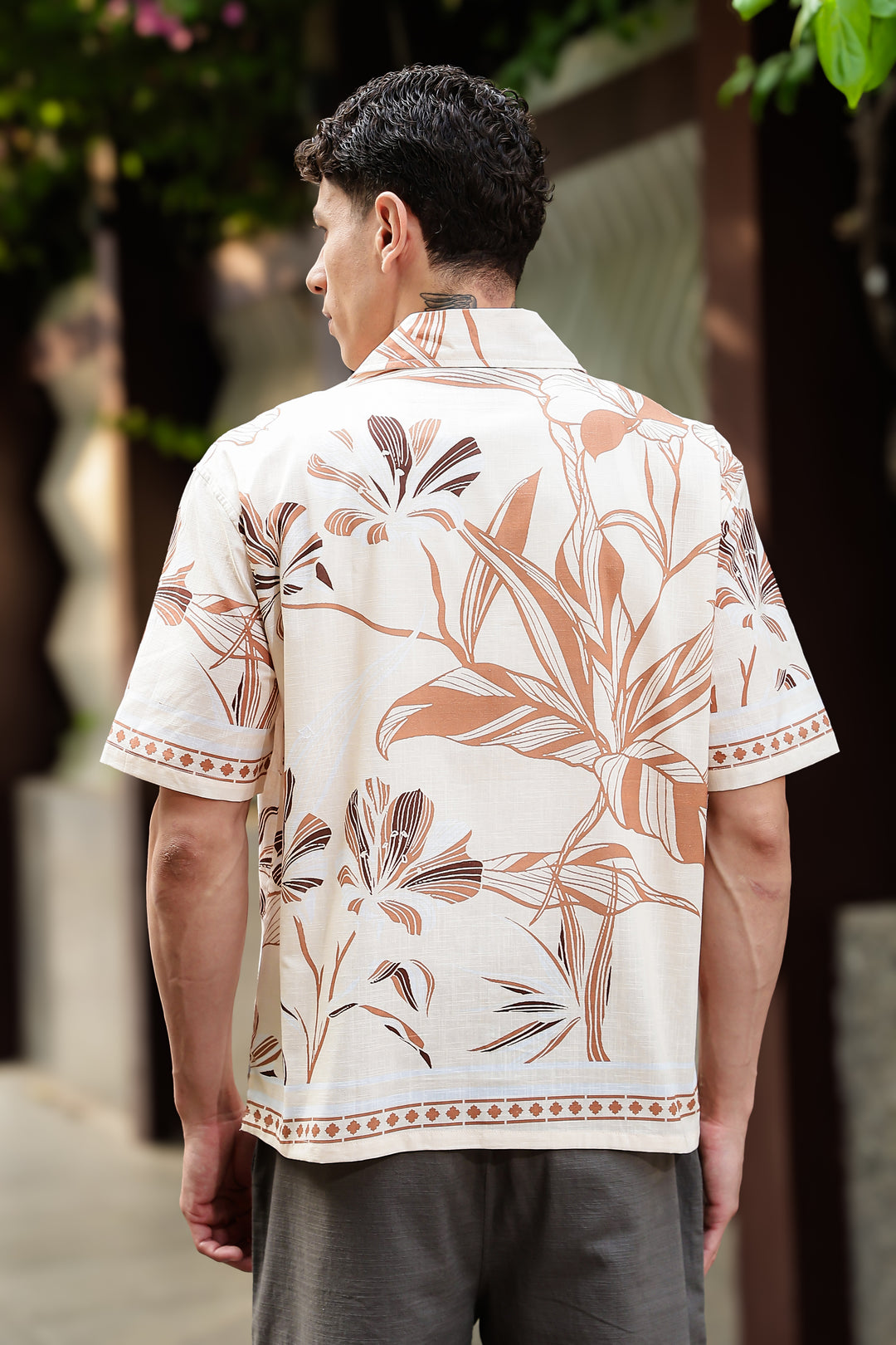 Woodcut Floral Printed Oversized Shirt