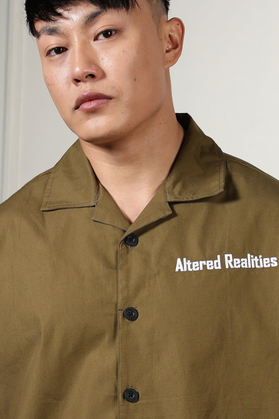 Altered Realities: Olive Embroidery Oversized Shirt