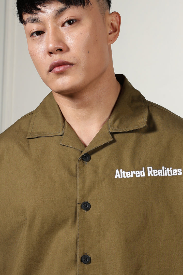 Altered Realities: Olive Embroidery Oversized Shirt