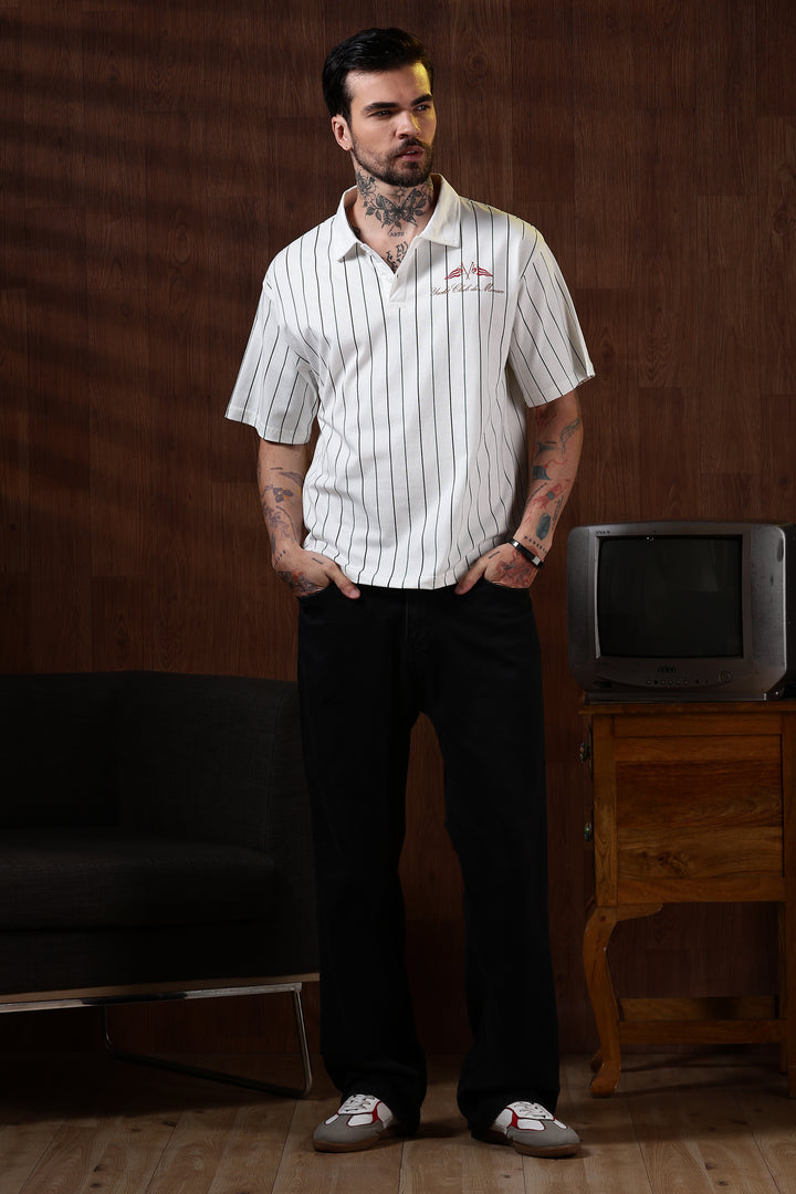 Greek Yacht: Stripes Oversized White Polo Shirt