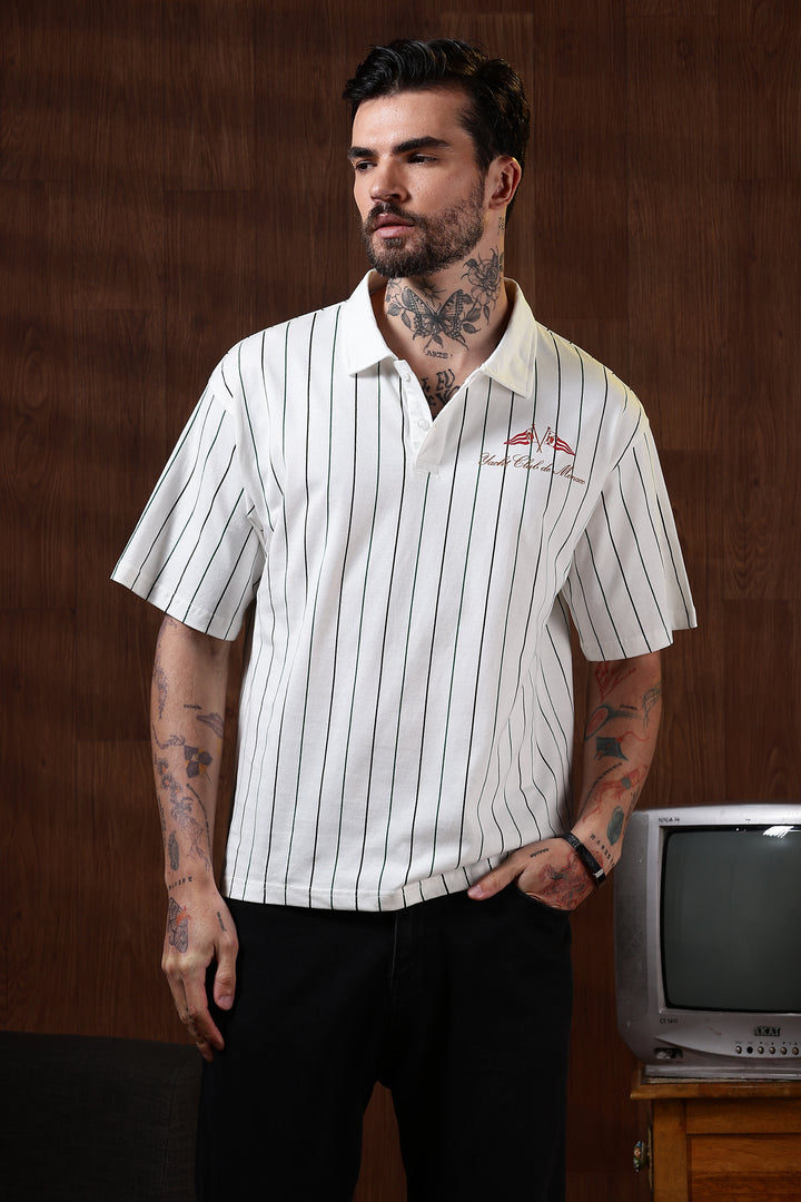 Greek Yacht: Stripes Oversized White Polo Shirt