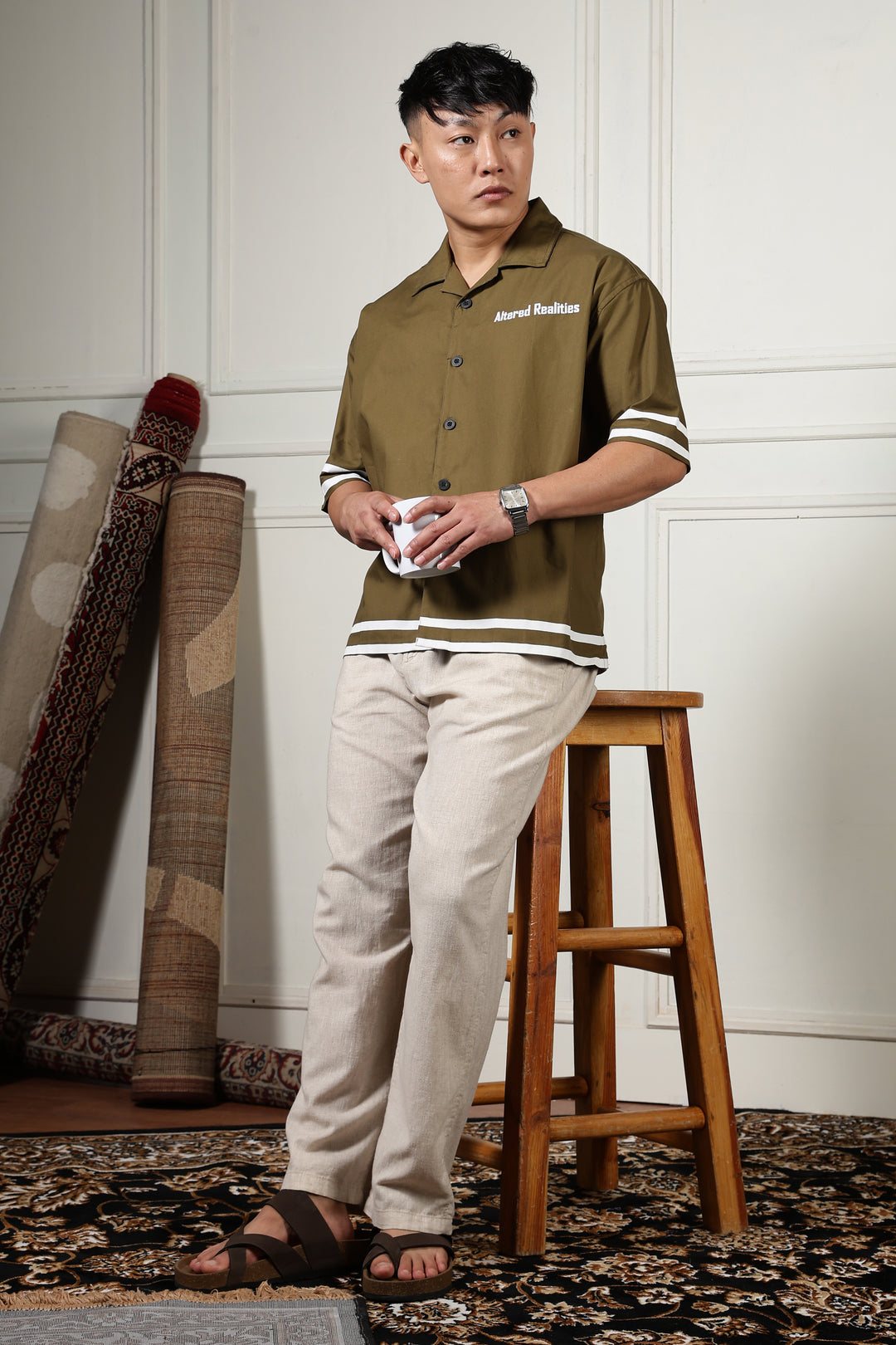 Altered Realities: Olive Embroidery Oversized Shirt
