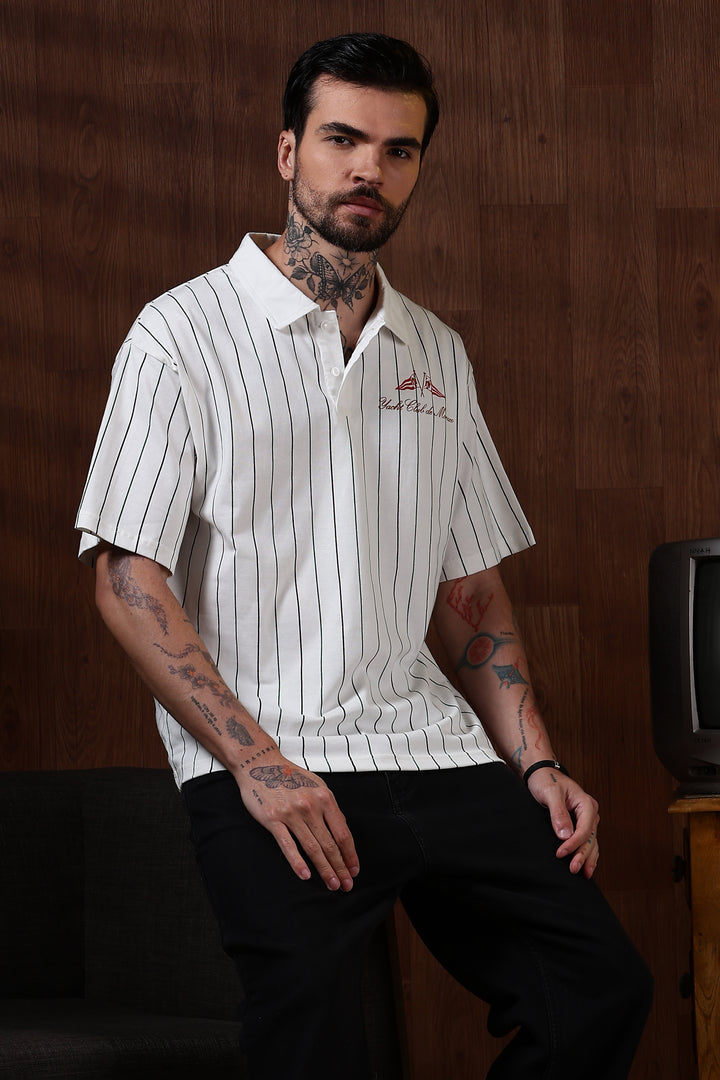 Greek Yacht: Stripes Oversized White Polo Shirt