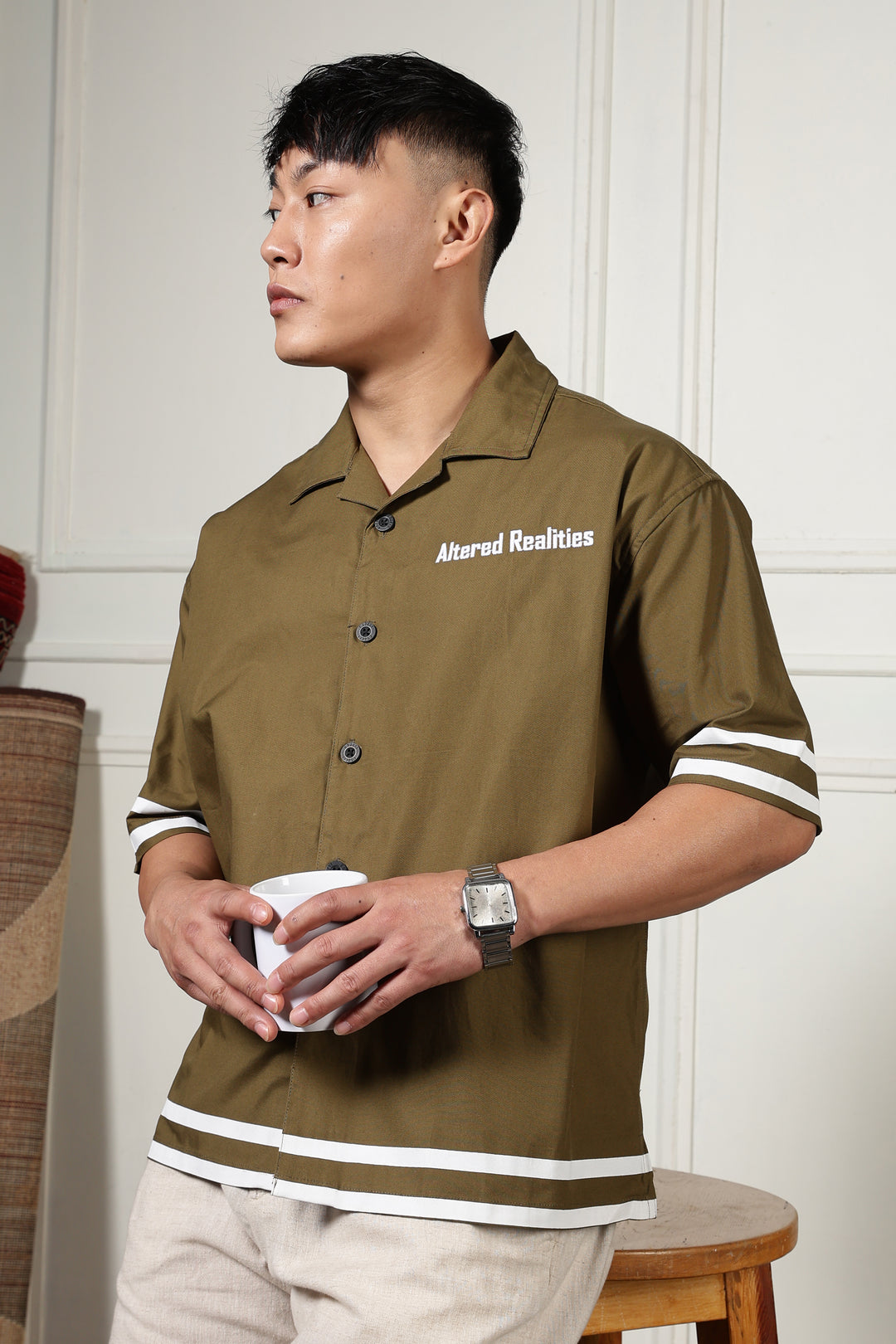 Altered Realities: Olive Embroidery Oversized Shirt