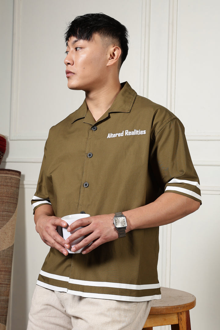 Altered Realities: Olive Embroidery Oversized Shirt