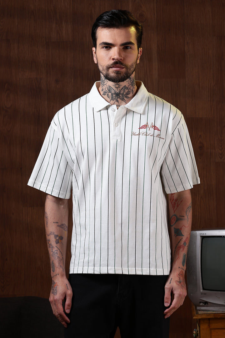 Greek Yacht: Stripes Oversized White Polo Shirt