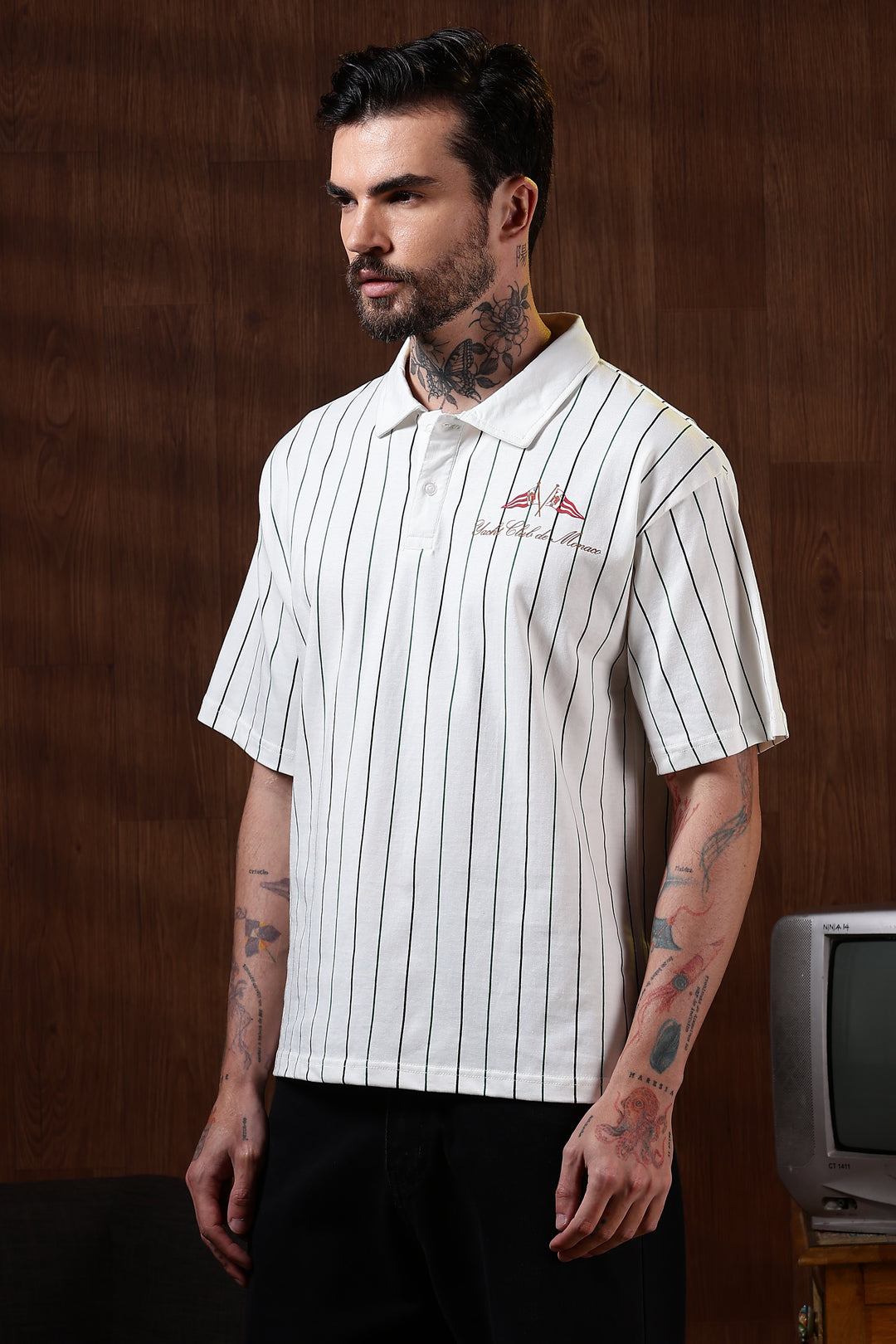Greek Yacht: Stripes Oversized White Polo Shirt