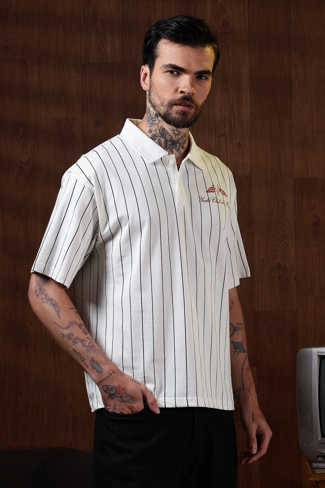 Greek Yacht: Stripes Oversized White Polo Shirt