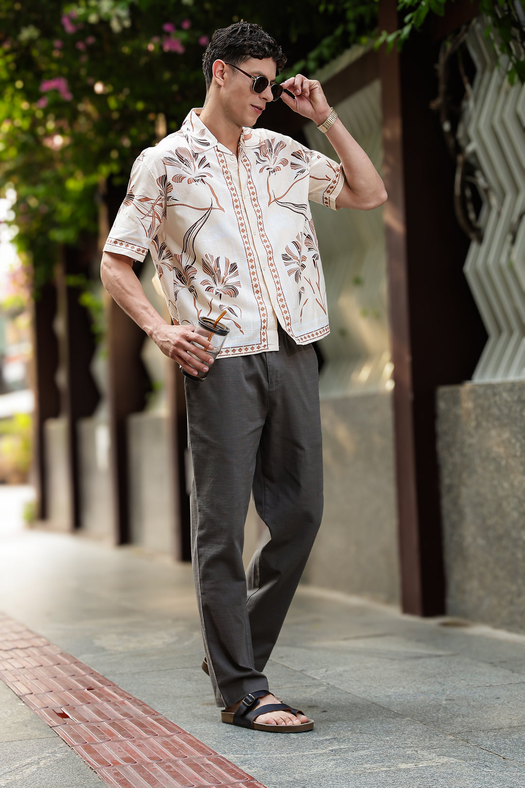 Woodcut Floral Printed Oversized Shirt