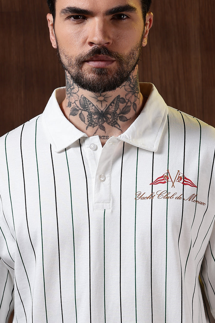 Greek Yacht: Stripes Oversized White Polo Shirt