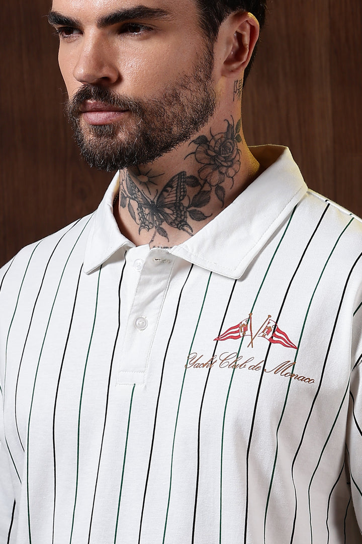 Greek Yacht: Stripes Oversized White Polo Shirt