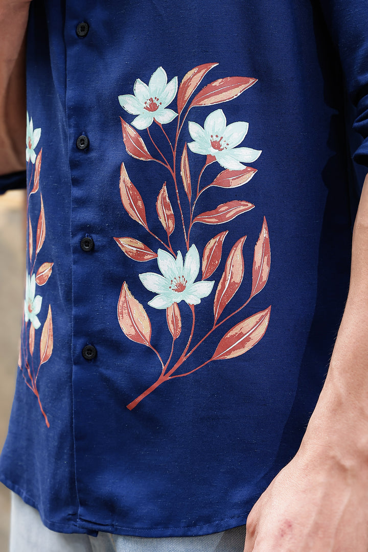 Botanical Print Blue Shirt