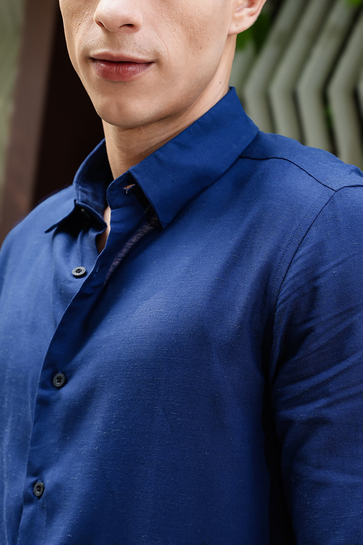 Botanical Print Blue Shirt