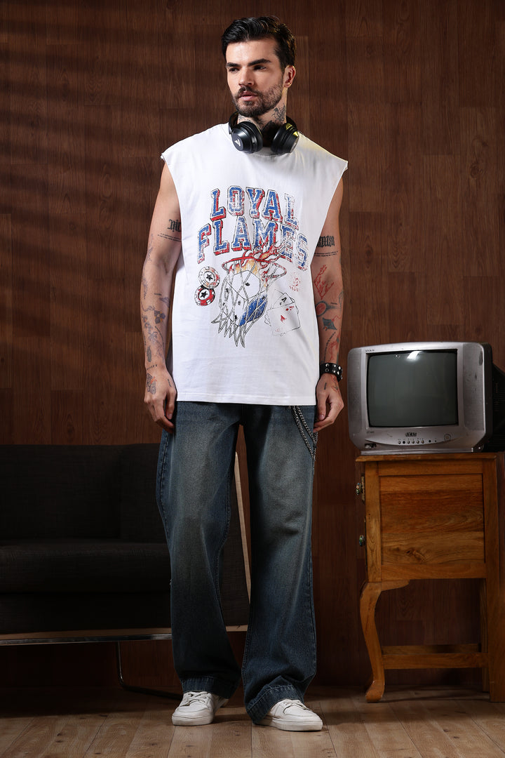 Loyal Flames: White Oversized Tank