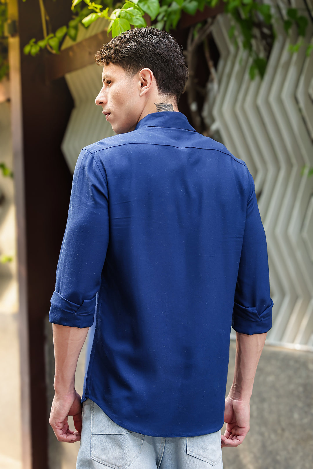 Botanical Print Blue Shirt