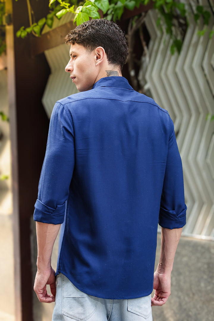 Botanical Print Blue Shirt