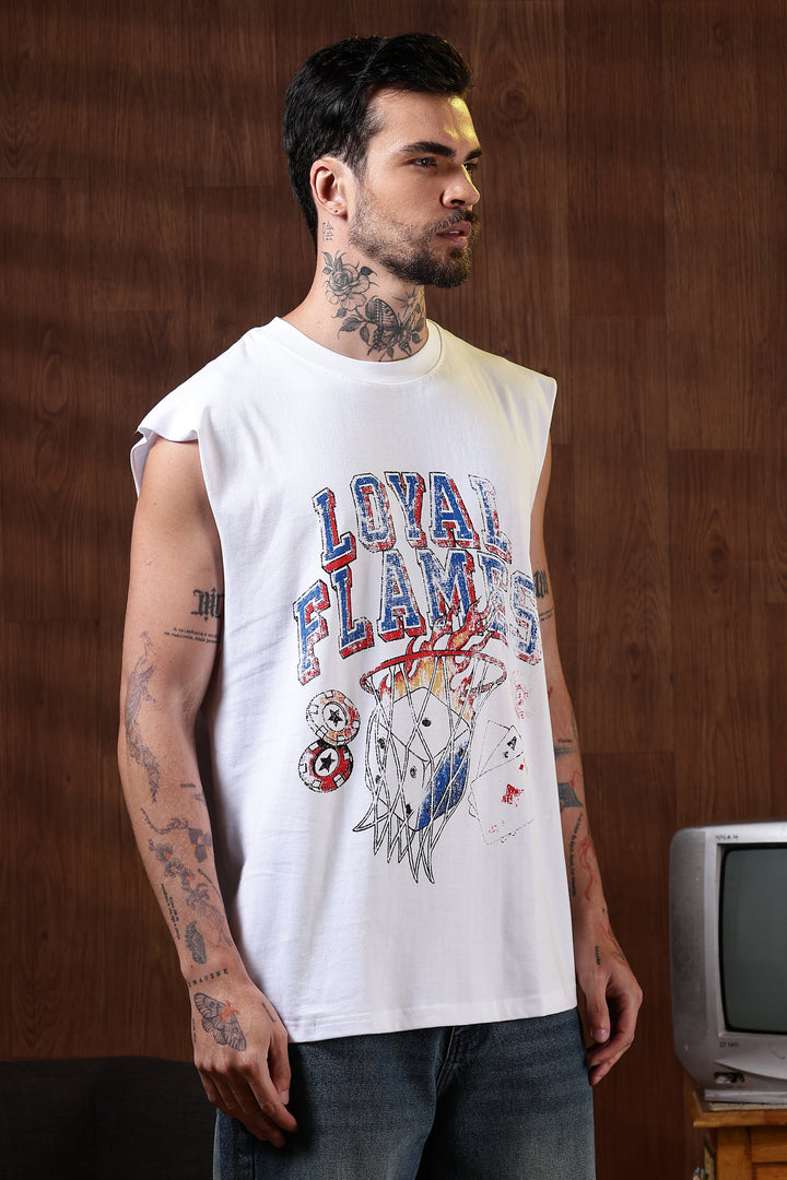 Loyal Flames: White Oversized Tank