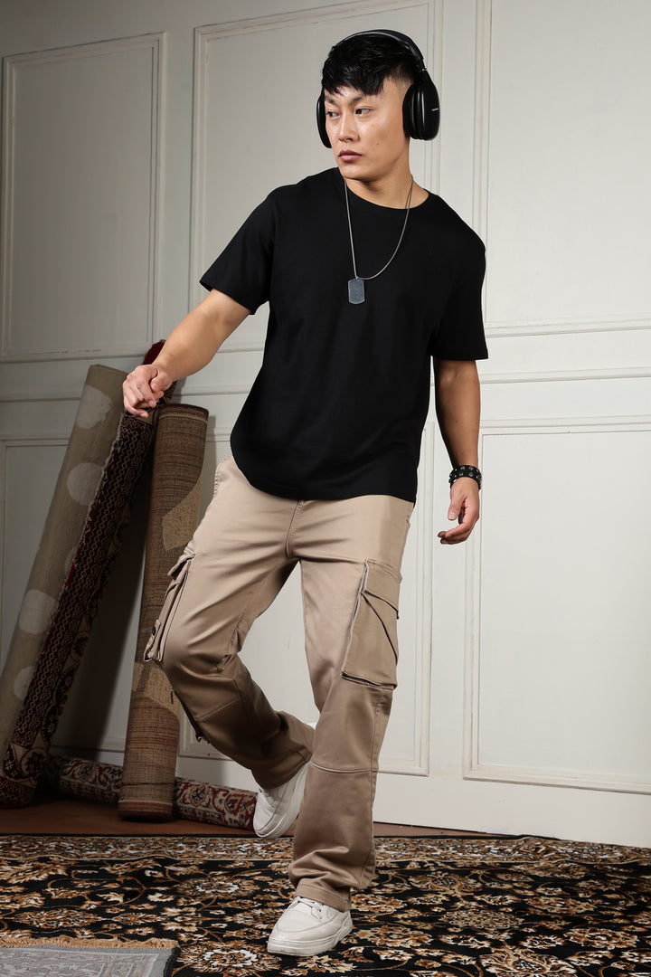 Street: Cream Regular Fit Cargo Pants