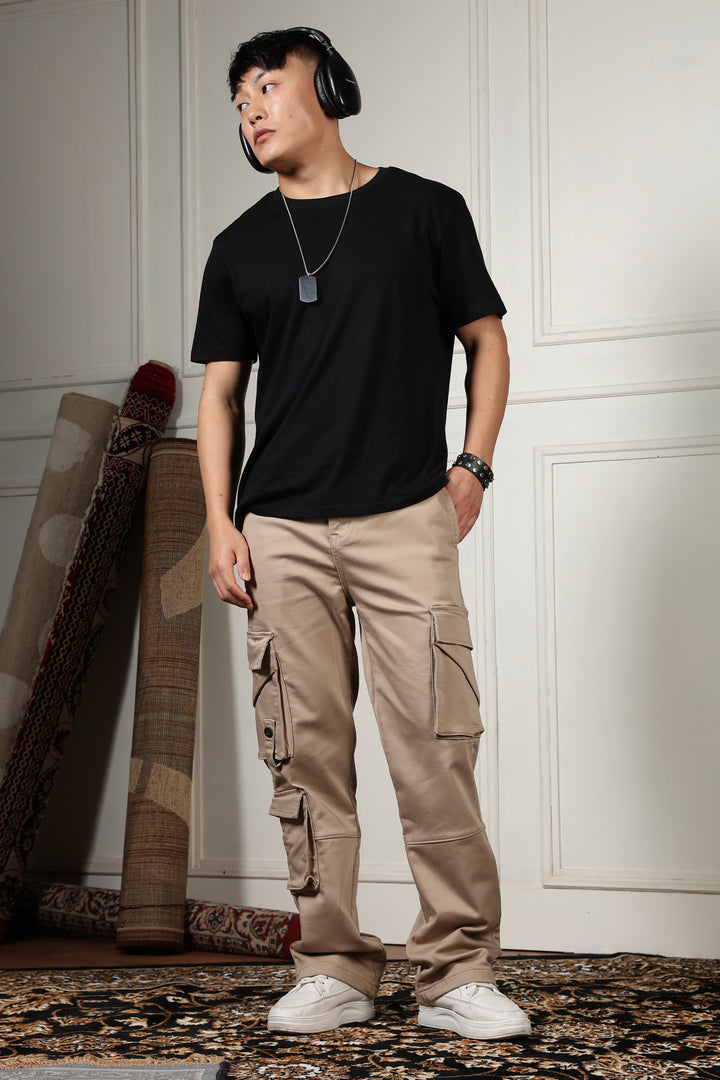 Street: Cream Regular Fit Cargo Pants