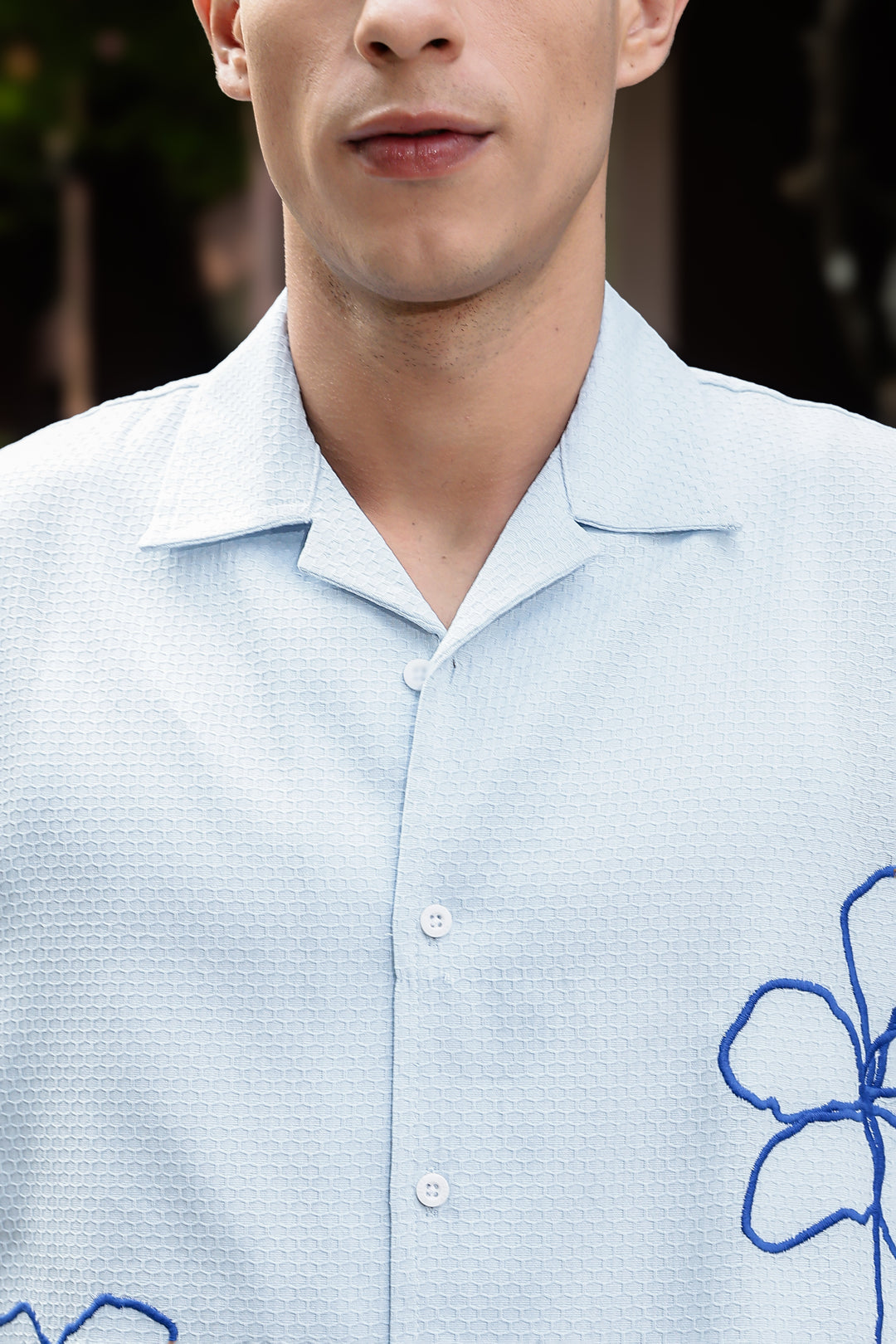 Doodles: Embroidery Blue Textured Fabric Oversized Shirt