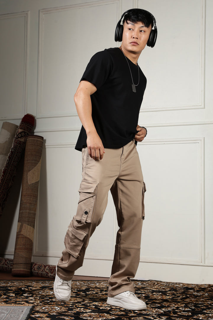Street: Cream Regular Fit Cargo Pants