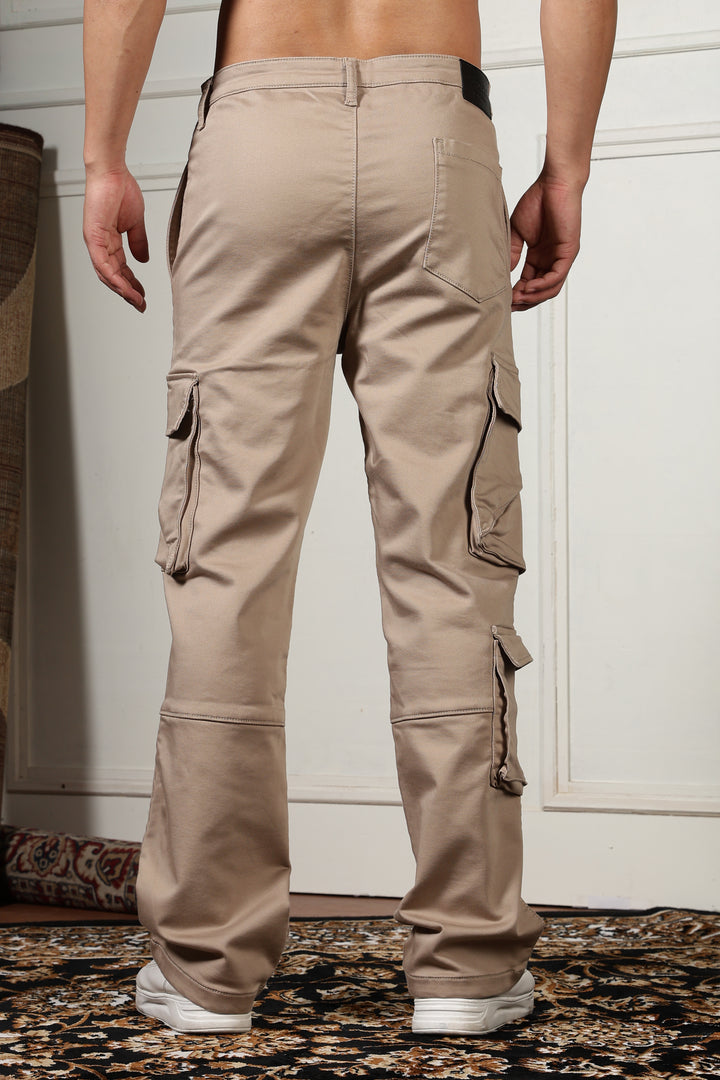 Street: Cream Regular Fit Cargo Pants