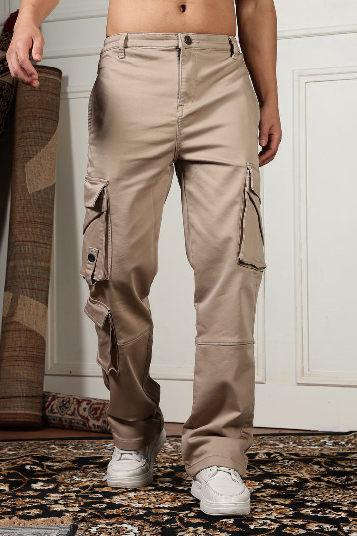 Street: Cream Regular Fit Cargo Pants