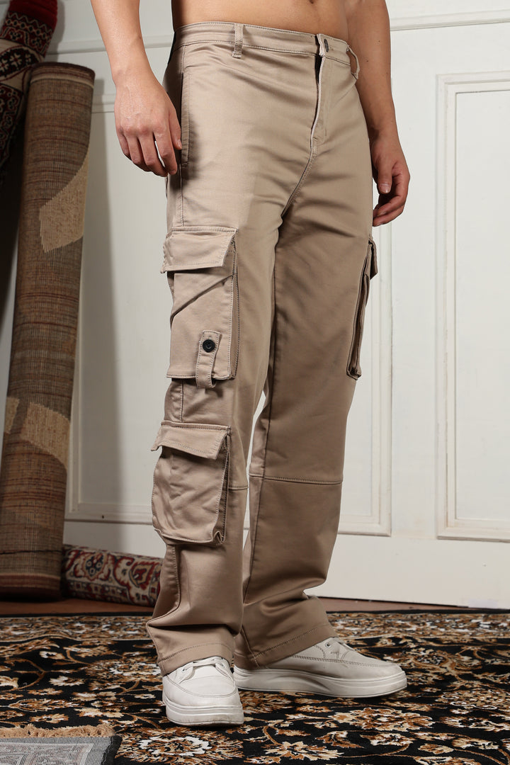 Street: Cream Regular Fit Cargo Pants