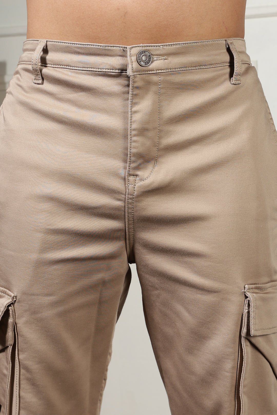 Street: Cream Regular Fit Cargo Pants
