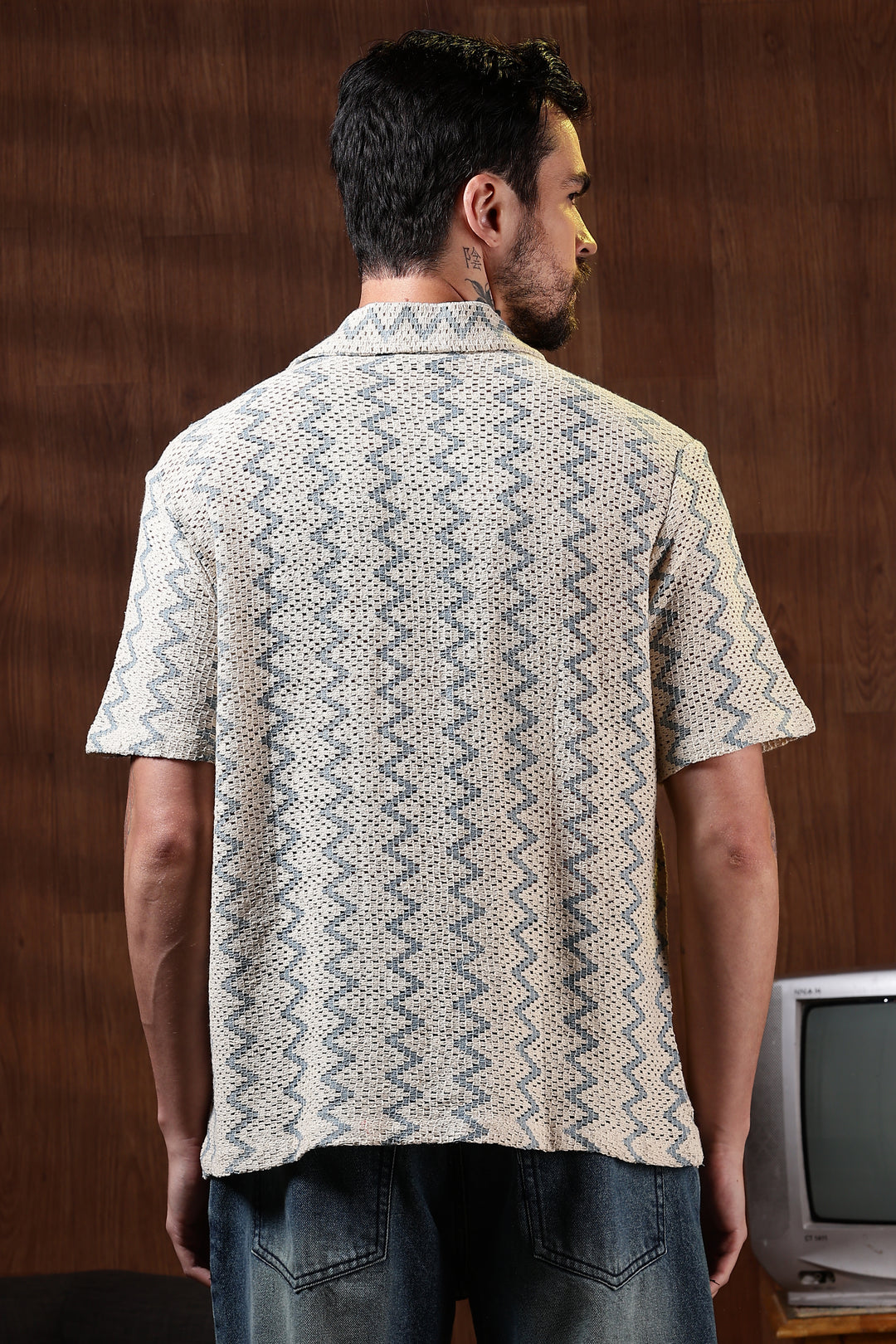 Blue Zig-Zag Crochet Shirt