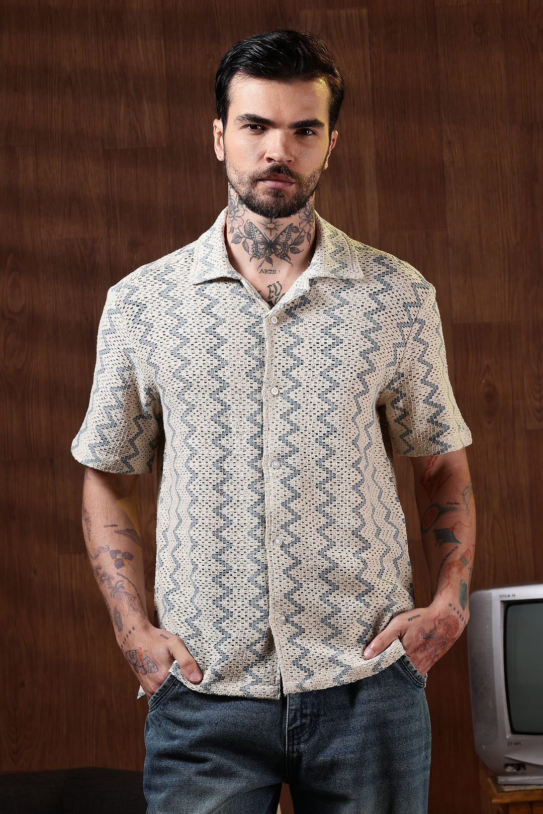 Blue Zig-Zag Crochet Shirt
