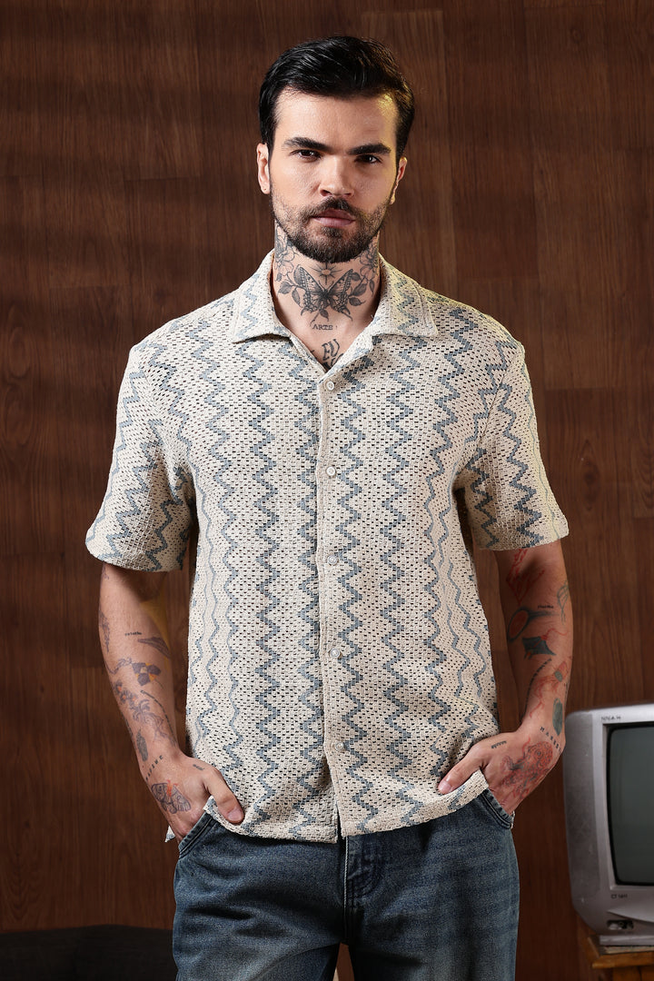 Blue Zig-Zag Crochet Shirt