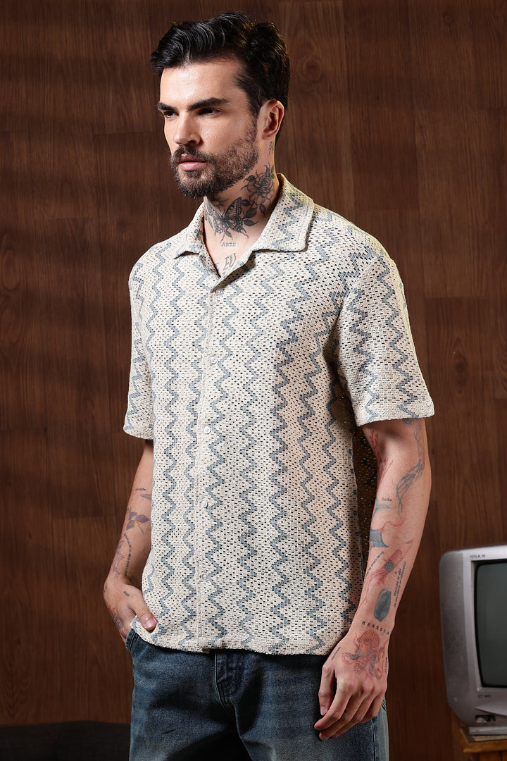 Blue Zig-Zag Crochet Shirt