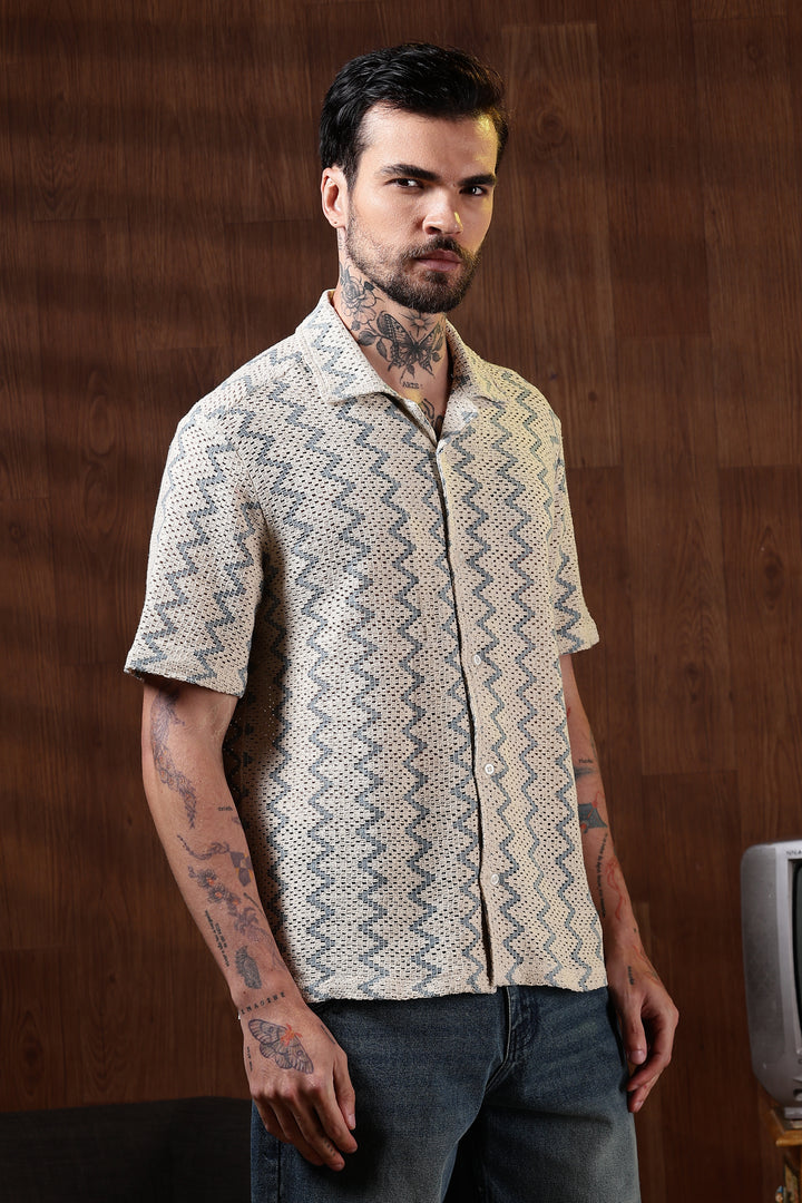 Blue Zig-Zag Crochet Shirt