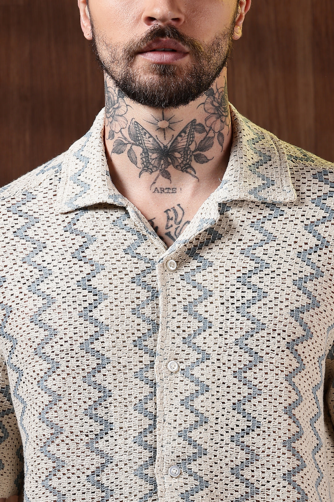 Blue Zig-Zag Crochet Shirt