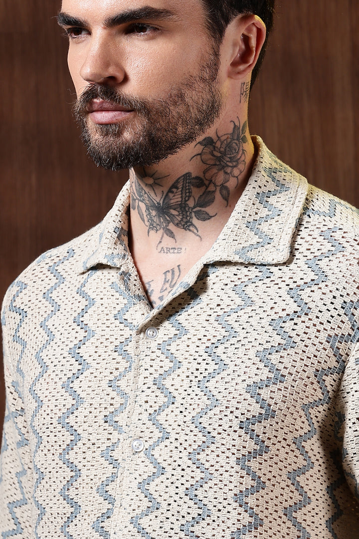 Blue Zig-Zag Crochet Shirt