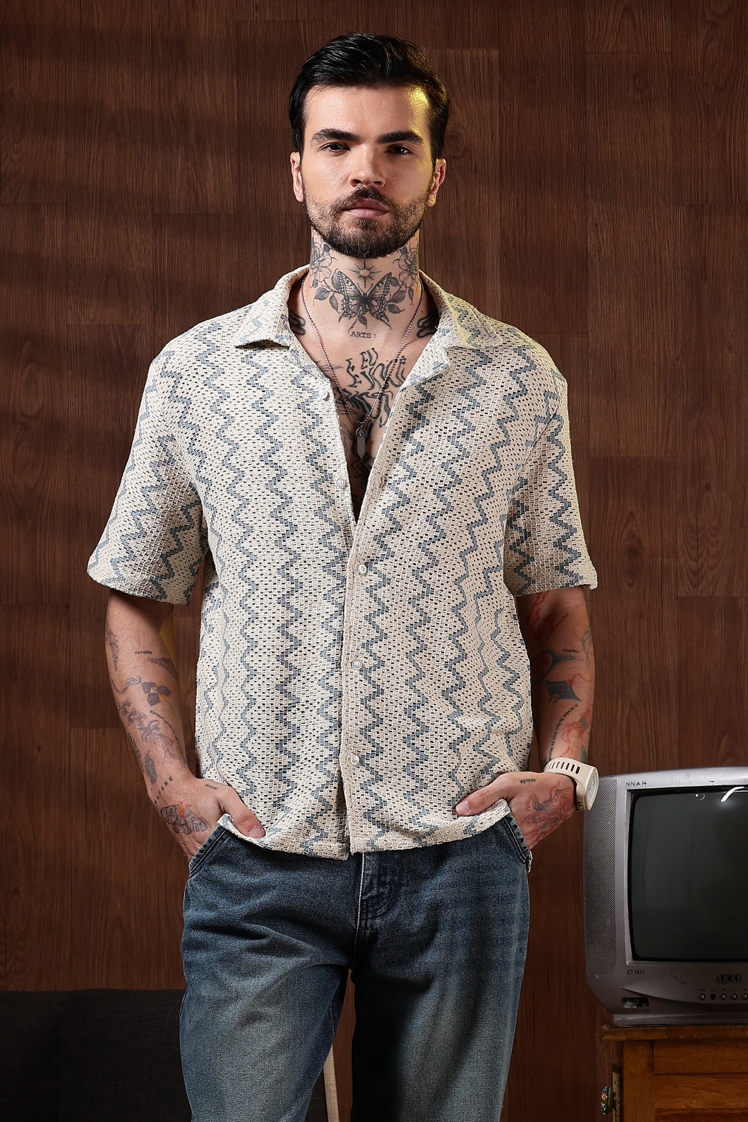 Blue Zig-Zag Crochet Shirt