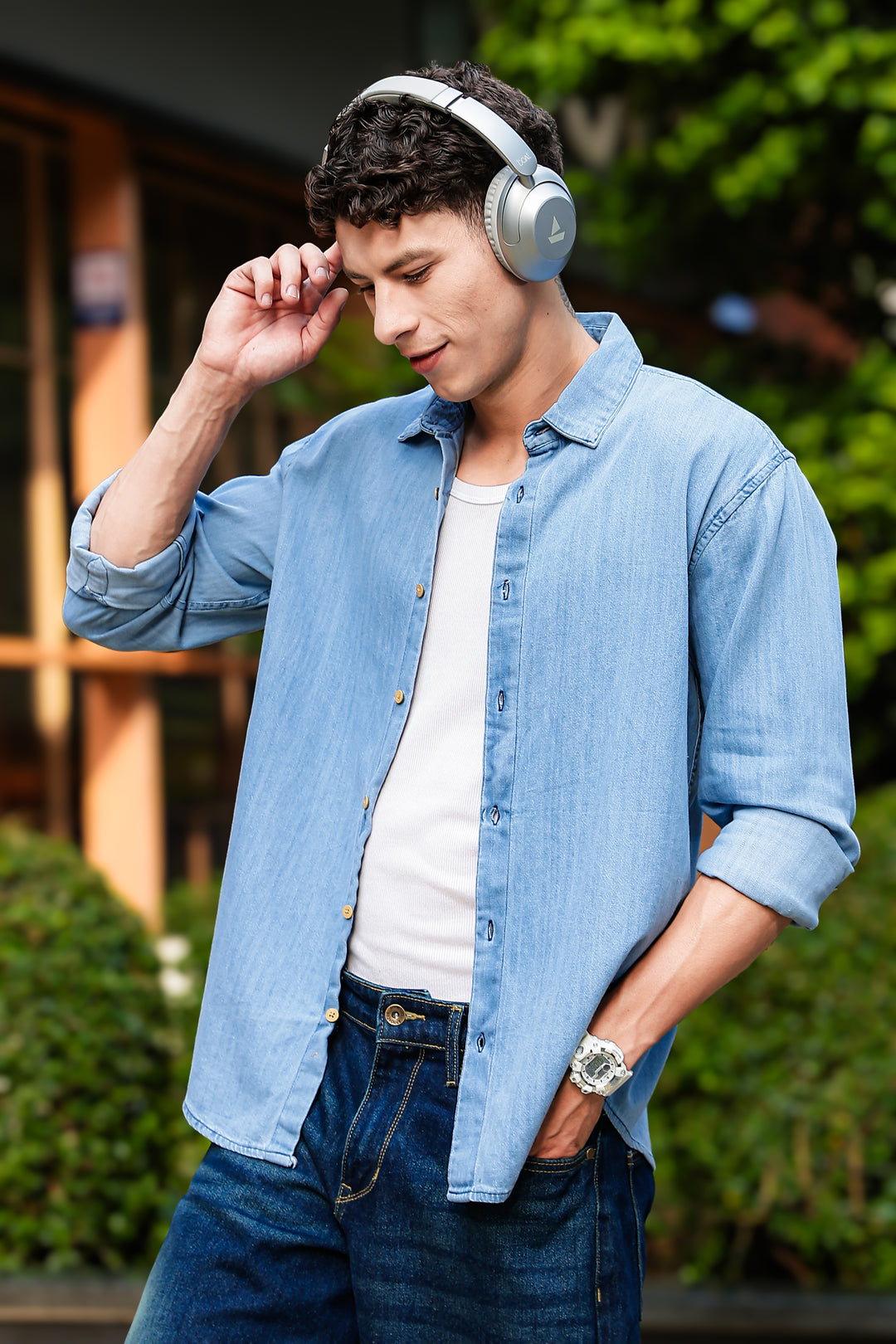 Solids : Ice Washed Blue Long Sleeve Shirt