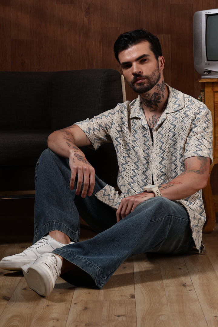 Blue Zig-Zag Crochet Shirt